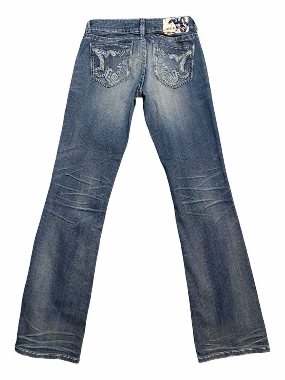 Embroidered Pocket Flare Jeans - Blue